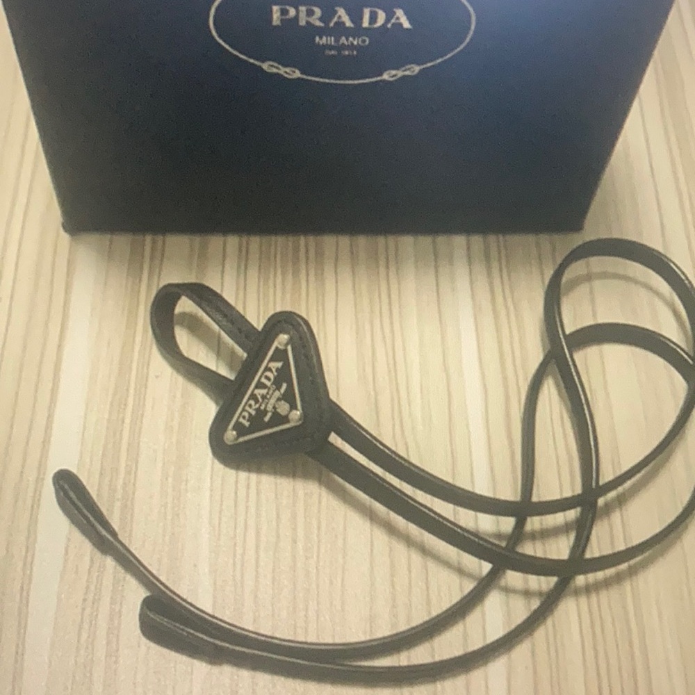 Prada Black Triangle Logo Ianyard Ties Unisex